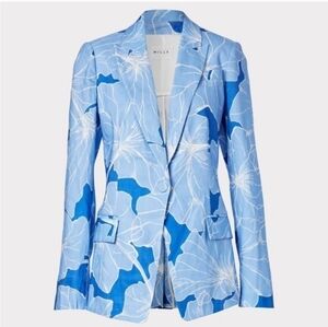 Milly New York Linen Blue and White Waterlilly Floral Blazer Medium